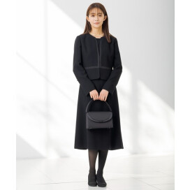 【喪服】【洗える】ノーカラー＆フレアワンピース ブラックフォーマル