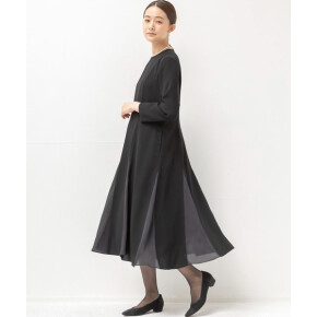 【喪服】【Ma Vie(マヴィ）】異素材組み合わせブラックワンピース/礼服/ブラックフォーマル