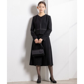 【喪服】【洗える】ノーカラー＆フレアワンピース ブラックフォーマル