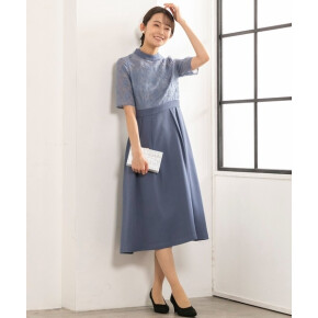 オーガンジー刺繍×サテン　クラシックフレア ドレス