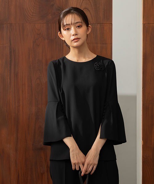 【喪服】【洗える】袖スリットブラウス(単品)