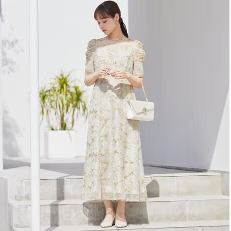 スパンコール刺繍レース ワンピースドレス