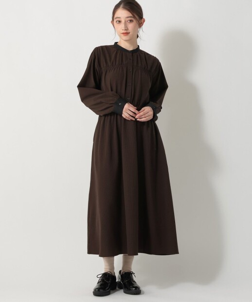 チェックシャーリングワンピース