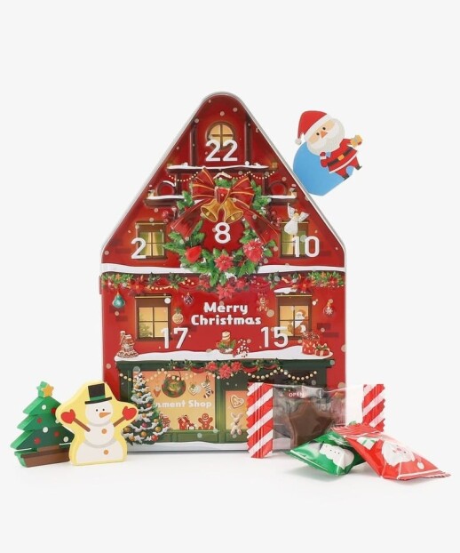 木製オーナメント付きハウスカレンダー缶